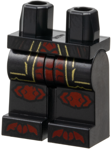 Hips and Legs with Robe Ends with Gold Trim over Dark Red Exoskeleton Segments, Knee Pads, Toes Pattern