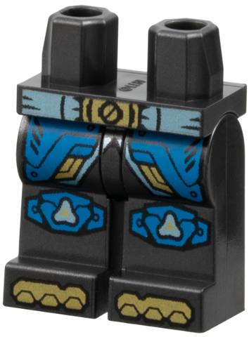 Hips and Legs with Metallic Light Blue Belt with Gold Buckle, Dark Azure Armor Panels with Trim and Rivets, Knee Pads, Shoe Tips Pattern