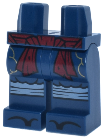 Hips and Legs with Dark Red Waist Sash, Gold Clouds, Sand Blue Knee Wrappings, Black Shoe Tips Pattern