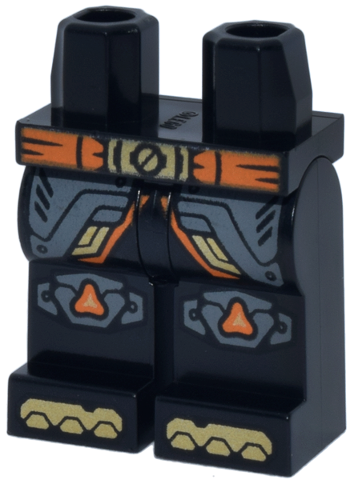 Hips and Legs with Orange Belt with Gold Buckle, Dark Bluish Gray Armor Panels with Trim and Rivets, Knee Pads, Shoe Tips Pattern