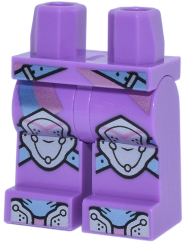 Hips and Legs with Metallic Pink Stripes, Metallic Light Blue Straps with Slides, Large Silver Knee Pads, Armored Boot Tips Pattern