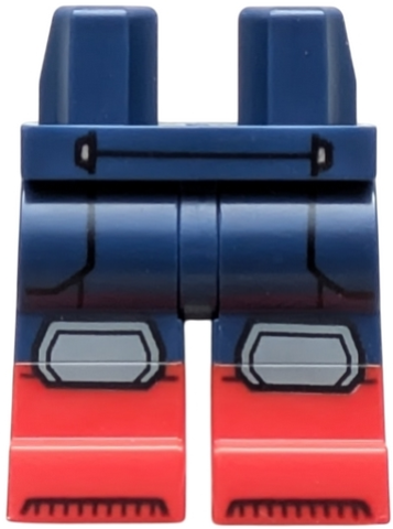 Hips and Legs with Molded Red Lower Legs / Boots and Printed Dark Bluish Gray Knee Pads, Black Pockets Outline and Boot Tips Pattern