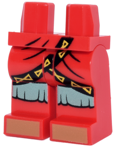 Hips and Legs with Wrap Ends with Black Trim and Yellow Triangles, Sand Green Knee Straps, Medium Nougat Feet Pattern