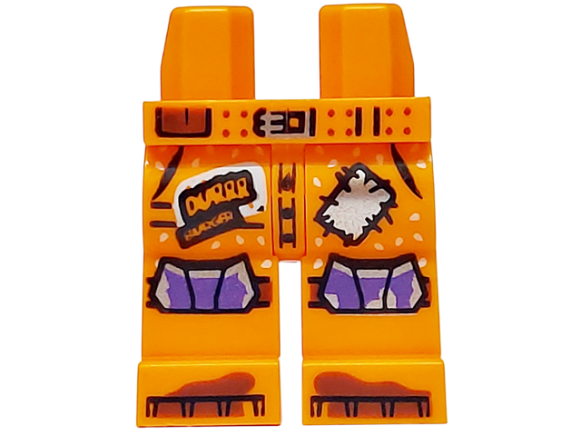 Hips and Legs with Belt Loops, Silver Buckle and Patch with Stitching, Tan Sesame Seeds, 'DURRR BURGER' with Black Outline, Dark Purple Knees, Reddish Brown Mud Stains on Feet Pattern