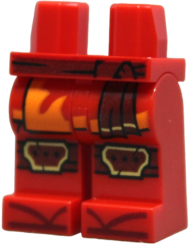 Hips and Legs with Dark Red and Gold Sash, Robe Ends with Orange Trim, Knee Pads and Zori Sandals Pattern