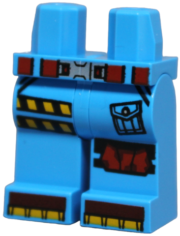 Hips and Legs with Red Belt with Silver Buckle, Pocket and Red Knee Pad Left, Black and Yellow Danger Stripes Right, Dark Red and Bright Light Orange Toes Pattern