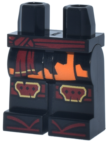 Hips and Legs with Dark Red and Gold Sash and Knee Pads, Robe Ends with Orange Trim and Zori Sandals Pattern