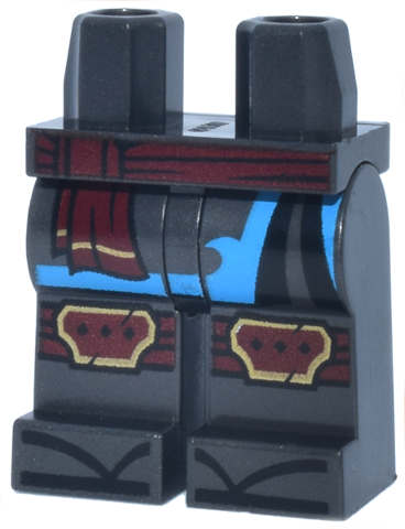 Hips and Legs with Dark Red and Gold Sash and Knee Pads, Robe Ends with Dark Azure Trim and and Black Zori Sandals Pattern