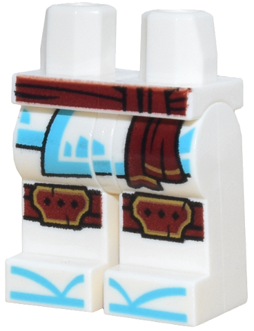 Hips and Legs with Dark Red and Gold Sash and Knee Pads, Robe Ends with Medium Azure Trim and Zori Sandals Pattern