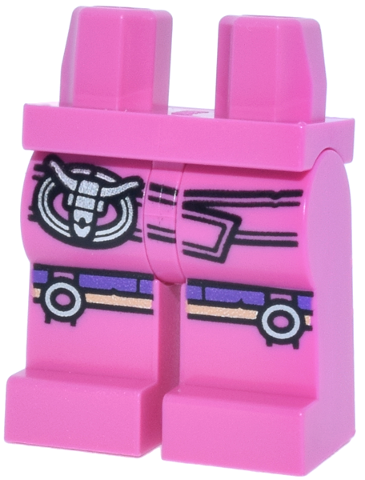 Hips and Legs with Low Black Belt, Silver Longhorn Buckle and Rings, Chaps with Dark Purple Trim, Medium Tan Skin Pattern