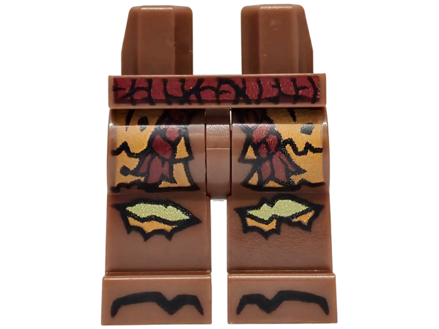 Hips and Legs with Dark Red Belt, Dark Orange Tattered Shirttails, Olive Green Ripped Knees, Dark Brown Toes Pattern