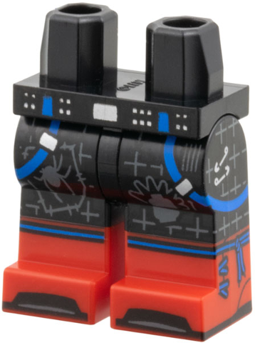 Hips and Legs with Molded Red Lower Legs / Boots and Printed Blue Suspenders, Silver Buckles and Safety Pins, Dark Bluish Gray Webs, Spider, and Head with Mohawk Pattern