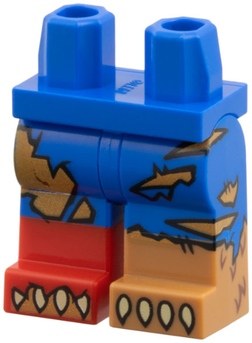 Hips and Legs with Molded Medium Nougat Lower Leg / Boot Left, Molded Red Lower Leg / Boot Right and Prined Medium Nougat Fur Behind Rips and Tears, Tan Claws Pattern