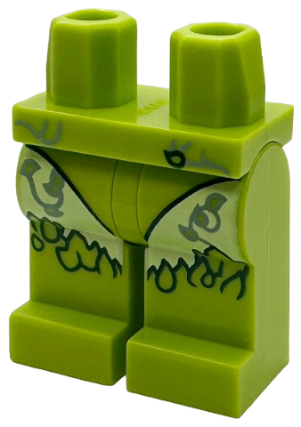 Hips and Legs with Dark Green Ivy Leaves and Sand Blue Vines, Yellowish Green Leggings Pattern