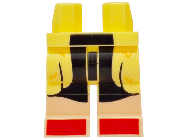 Hips and Legs with Molded Light Nougat Lower Legs / Boots and Printed Coat with Fold Lines and Bright Light Orange Swirls / Fur over Black Dress and Red Shoes Pattern