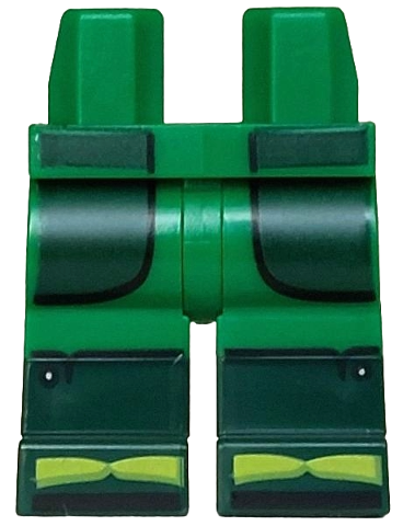 Hips and Legs with Molded Dark Green Lower Legs / Boots and Printed Dark Green Coat Ends, Black Outline, Lime Bow Shaped Boot Tips Pattern