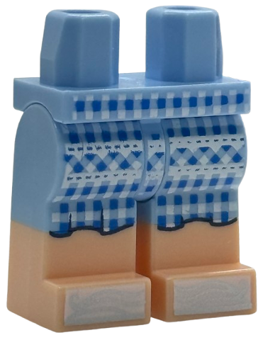 Hips and Legs with Molded Light Nougat Lower Legs / Boots with Blue Checkered Gingham Pinafore Skirt, White Shoes Pattern