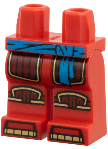 Hips and Legs with Dark Azure Sash, Dark Red Armor with Gold Borders and Toes Pattern