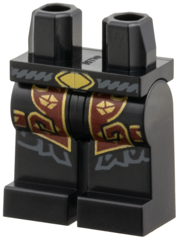 Hips and Legs with Dark Bluish Gray Spiral Belt, Gold Buckle, Coattails with Ornate Dark Red and Gold Lapel Pattern