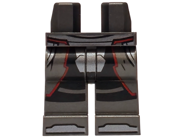 Hips and Legs with SW Mandalorian Silver Armor Plates and Toes, Black Panels with Dark Red Trim Pattern