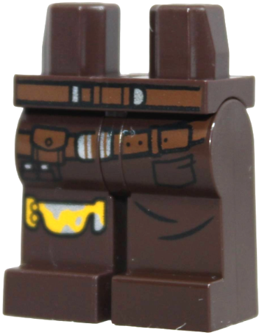 Hips and Legs with Reddish Brown Belt and Holster Strap, Bright Light Orange and Silver Knee Pad, Black Pocket and Creases Pattern