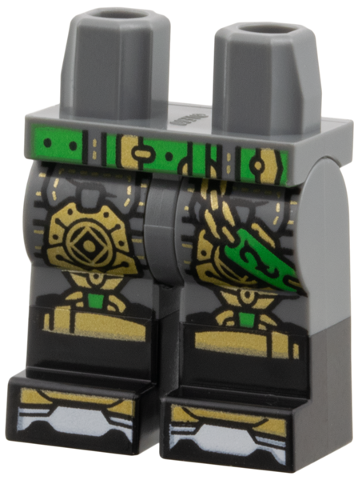 Hips and Legs with Molded Black Lower Legs / Boots, Bright Green Belt, Gold Armor Pattern