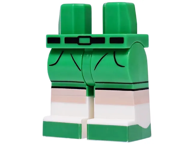 Hips and Legs with Molded White Lower Legs / Boots and Printed Black Belt, Buckle and Creases, Light Nougat Knees and Bright Green Shoes Pattern