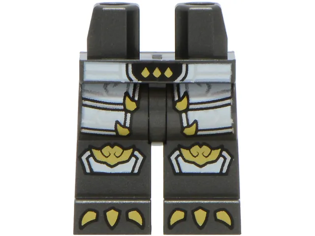 Hips and Legs with Armor with White Plates and Knee Pads, Silver Trim, Gold Claws Pattern