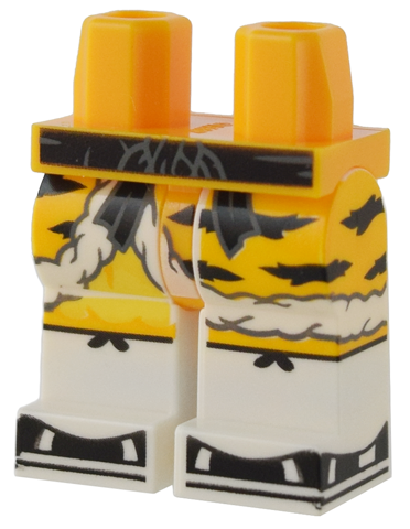 Hips and White Legs with Bright Light Orange Robe Ends with Fur Trim and Black Sash, Animal Stripes, and Sandals Pattern