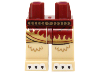 Hips and Tan Legs with Dark Red Skirt with Gold Flames, Gold Belt and White Claws Pattern