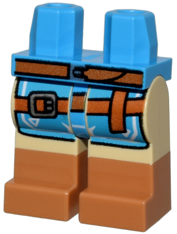 Hips and Tan Legs with Molded Medium Nougat Lower Legs / Boots and Printed Dark Azure Tunic Ends and Dark Orange Belt and Strap with Buckles Pattern