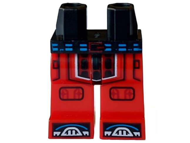 Hips and Red Legs with Blue Belt, Dark Red Buckle and Panel, Knee Pads, Black Shoe Tips with White Toes Pattern