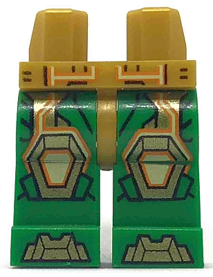 Hips and Green Legs with Gold Knee Pads and Armor Toes, Bright Light Yellow and Orange Circuitry Pattern