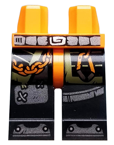 Hips and Black Legs with Belt, Armor, Orange Chain and Carabiner, Olive Green Markings, and Iron Shoes Pattern