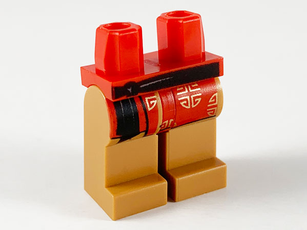 Hips and Medium Nougat Legs with Black Tied Sash, Red Robe End with Gold Circle Symbols Pattern