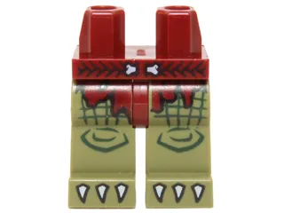 Hips and Olive Green Legs with Dark Red Loincloth Tattered, Braided Belt with Bone Buckle and White Claws Pattern