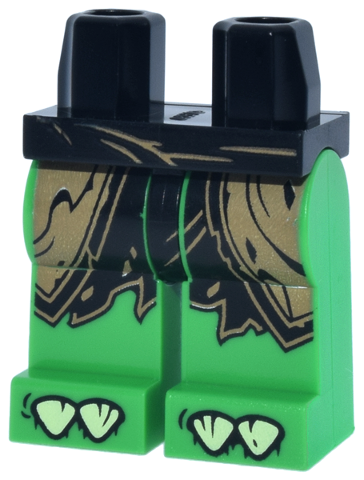 Hips and Bright Green Legs with Black and Dark Tan Layered Cloth Wrap, Yellowish Green Claws Pattern