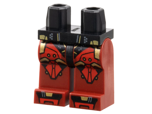 Hips and Dark Red Legs with Black, Red, and Gold Armor and Shoe Tips, Dark Bluish Gray Lines and Dots Pattern