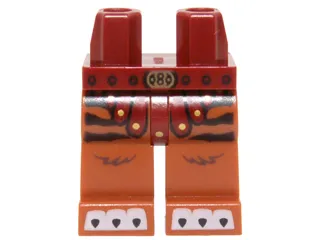 Hips and Dark Orange Legs with Dark Red and Gold Armor, Gold Belt Buckle, Black Tiger Stripes and White Claws Pattern