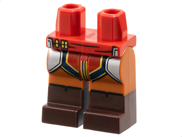 Hips and Dark Orange Legs with Molded Dark Brown Lower Legs / Boots and Printed Silver Armor, Red and Dark Blue Loincloth with Gold Trim Pattern