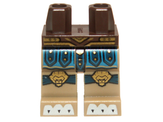 Hips and Dark Tan Legs with Blue and Dark Blue Loincloth, Gold Lion Head Knee Pads and Belt and White Claws Pattern