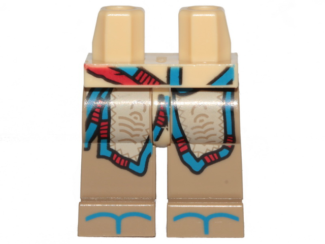 Hips and Dark Tan Legs with Tan Skirt with Trim, Blue Sandals, Red Sash on Hips Pattern