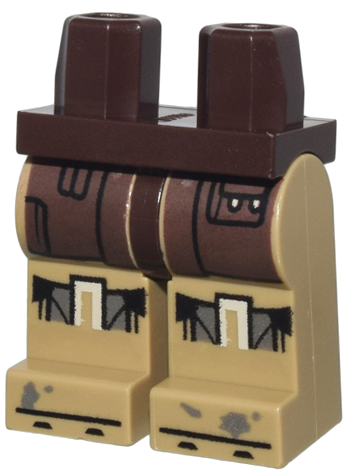 Hips and Dark Tan Legs with Dark Brown Robe with Pouch, Silver and White Knee Pads, Black Lines on Feet Pattern