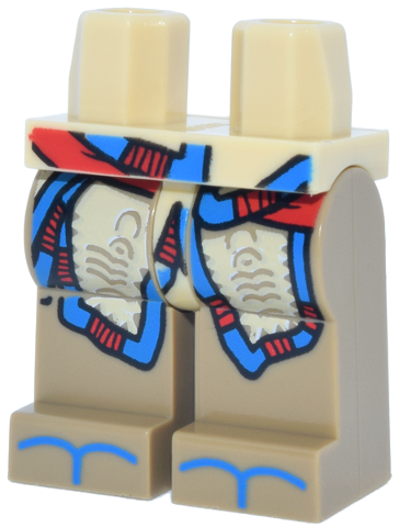 Hips and Dark Tan Legs with Tan Skirt with Trim, Blue Sandals, Red Sash on Hips and Legs Pattern