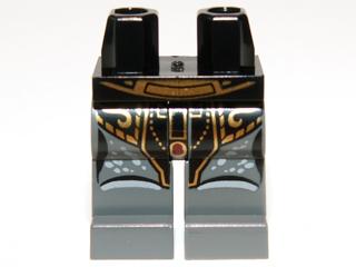 Hips and Dark Bluish Gray Legs with Curved Belt, Black Loincloth Armor with Gold Filigree and Trim, Light Bluish Gray Knees and Spots Pattern