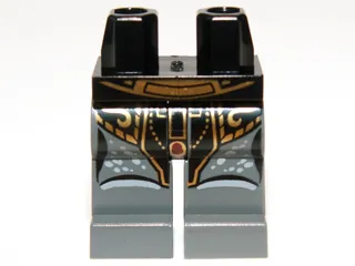 Hips and Dark Bluish Gray Legs with Curved Belt, Black Loincloth Armor with Gold Filigree and Trim, Light Bluish Gray Knees and Spots Pattern