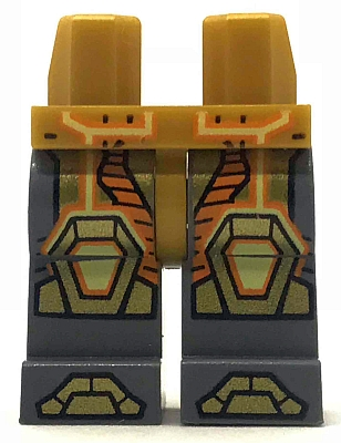 Hips and Dark Bluish Gray Legs with Orange and Yellow Circuitry, Gold Hexagonal Knee Pads and Boots Pattern