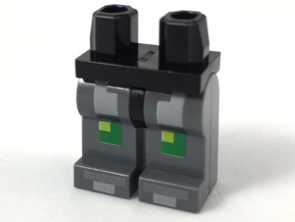 Hips and Dark Bluish Gray Legs with Light Bluish Gray, Green, and Lime Pixelated Armor Pattern