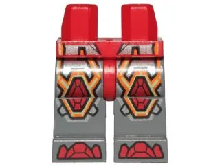 Hips and Dark Bluish Gray Legs with Red Armor and Orange and Yellow Circuitry, Red Hexagonal Knee Pads and Red Boots Pattern