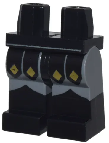 Hips and Dark Bluish Gray Legs with Molded Black Lower Legs / Boots and Printed Black Armor with Gold Diamonds Pattern